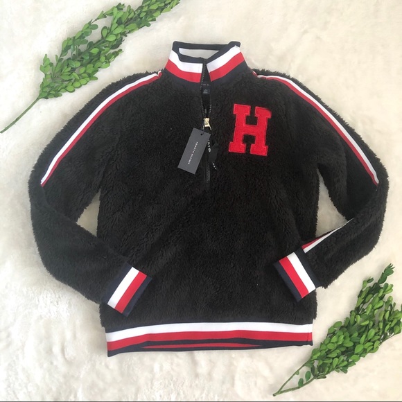 Tommy Hilfiger Tops - Tommy Hilfiger Sherpa Half Zip black faux fur NWT